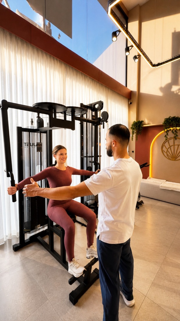 Aluna treinando com acompanhamento individual no studio da Nunna Lumière
